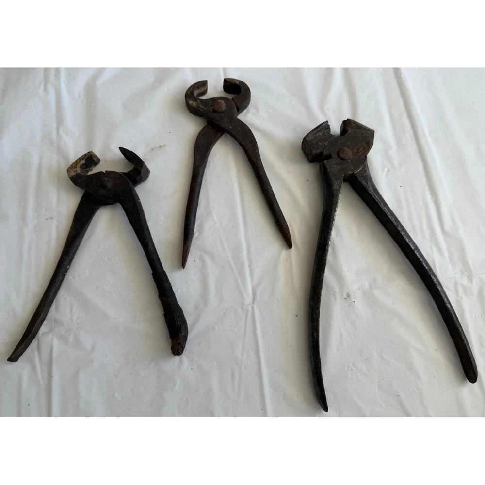 Vintage Iron Tool Lot 3pc End Cutting Nippers Farrier Pincers Blacksmith USA